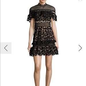 Self Portrait Yoke Frill Star Mini Dress Black